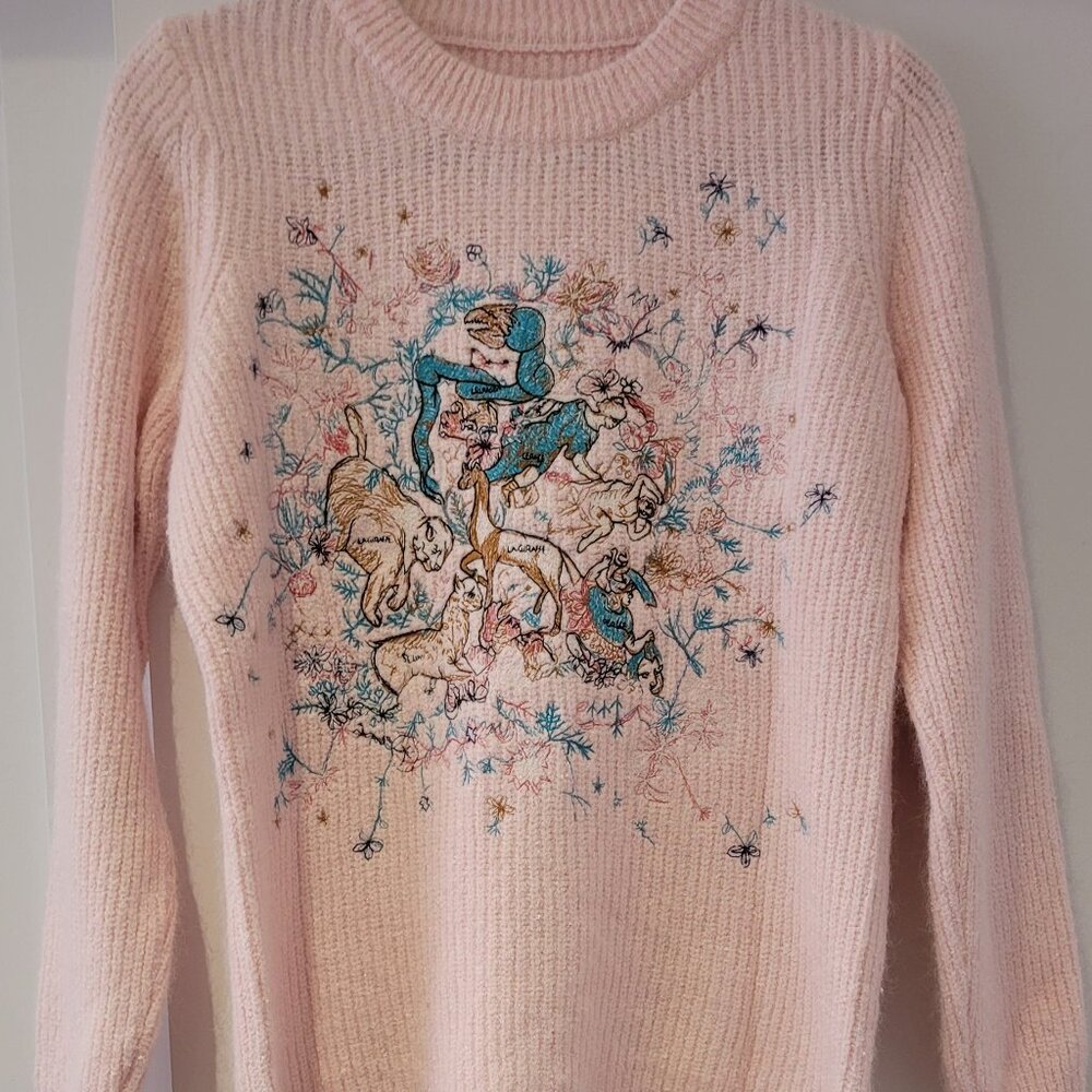 Pink Crew Neck Embroidered Sweater